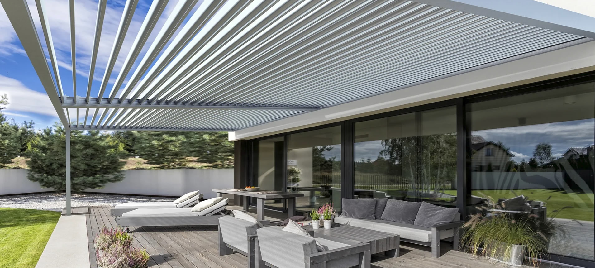 Motorized louvered pergola roof on a Dallas, TX patio